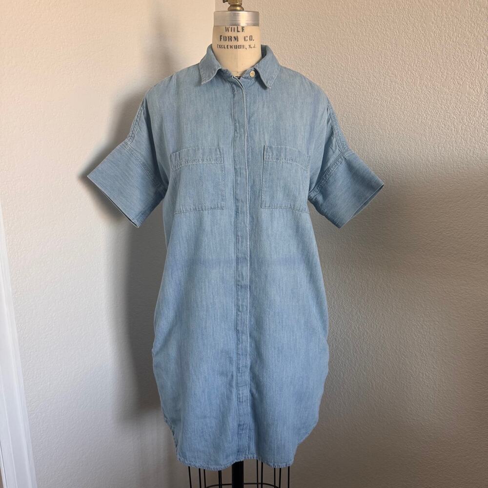 Madewell | Light Wash Chambray Shirt Dress XS Button Front Casual Denim - Picture 6 of 14